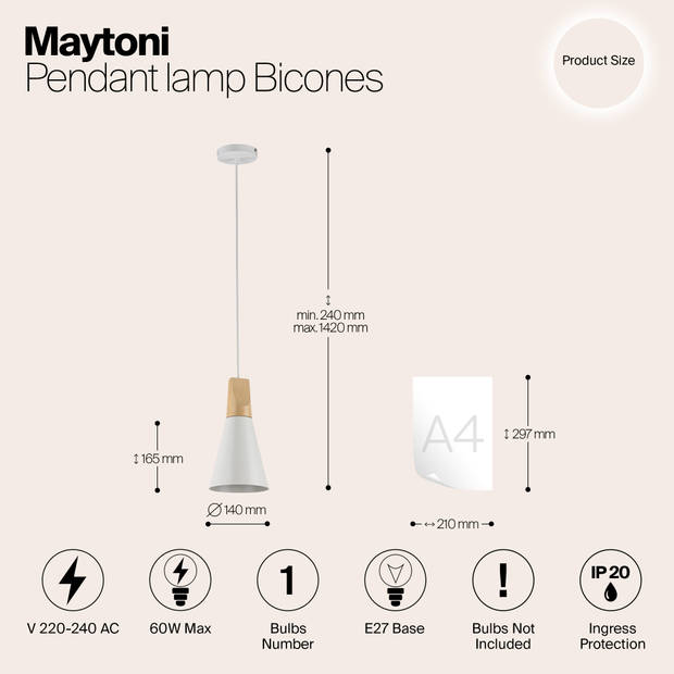 Maytoni - Hanglamp Bicones - Wit - Ø14