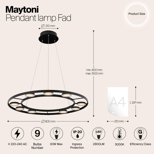 Maytoni - Hanglamp Fad - Zwart - Ø80