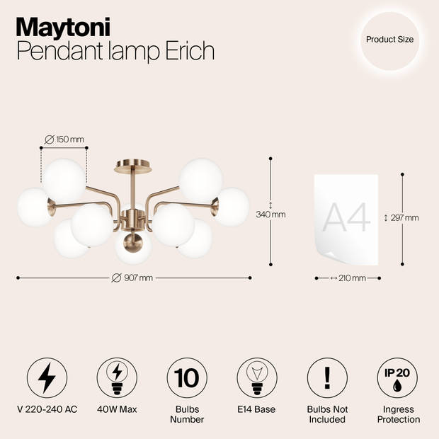 Maytoni - Hanglamp Erich - Messing - Ø90,7