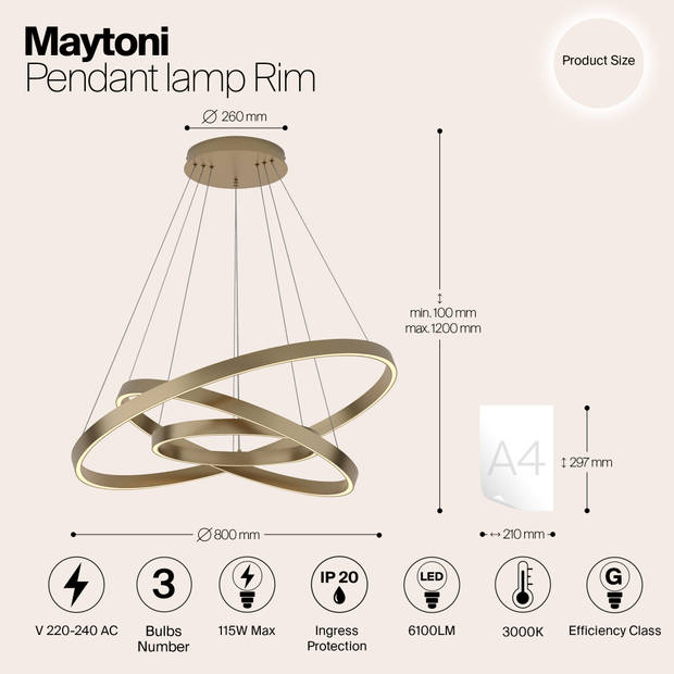 Maytoni - Hanglamp Rim - Messing - Ø80