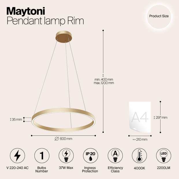 Maytoni - Hanglamp Rim - Messing - Ø60