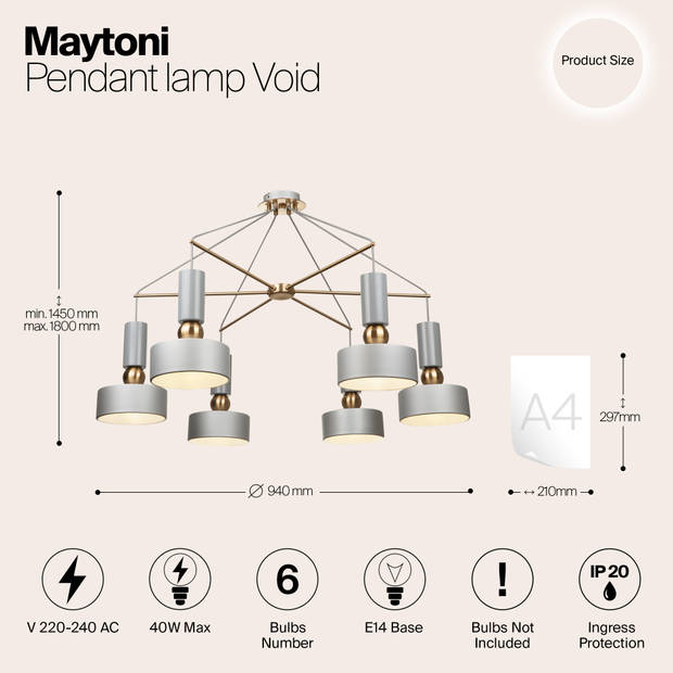 Maytoni - Hanglamp Void - Grijs - Ø94