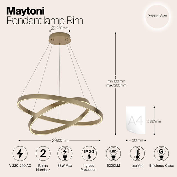 Maytoni - Hanglamp Rim - Messing - Ø80