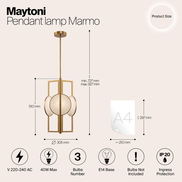 Maytoni - Hanglamp Marmo - Goud - Ø30,5