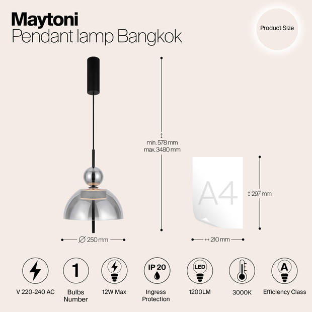 Maytoni - Hanglamp Bangkok - Zwart - Ø25