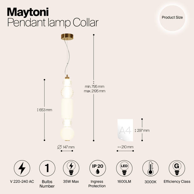 Maytoni - Hanglamp Collar - Goud - Ø14,7