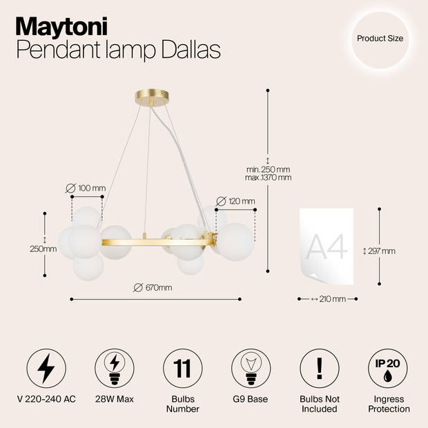 Maytoni - Hanglamp Dallas - Goud - Ø67