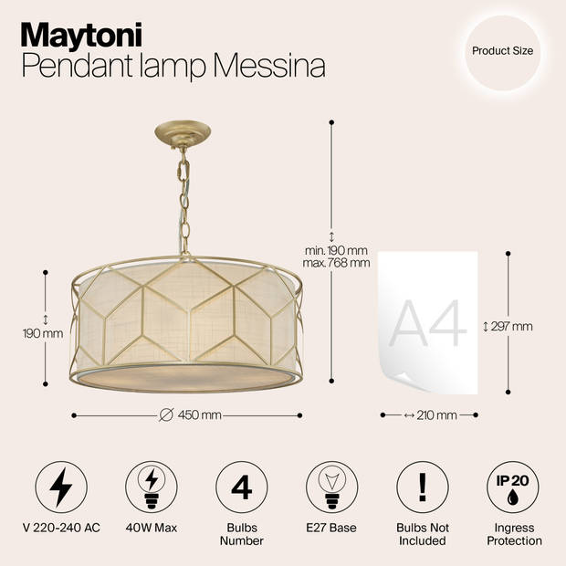 Maytoni - Hanglamp Messina - Goud - Ø45