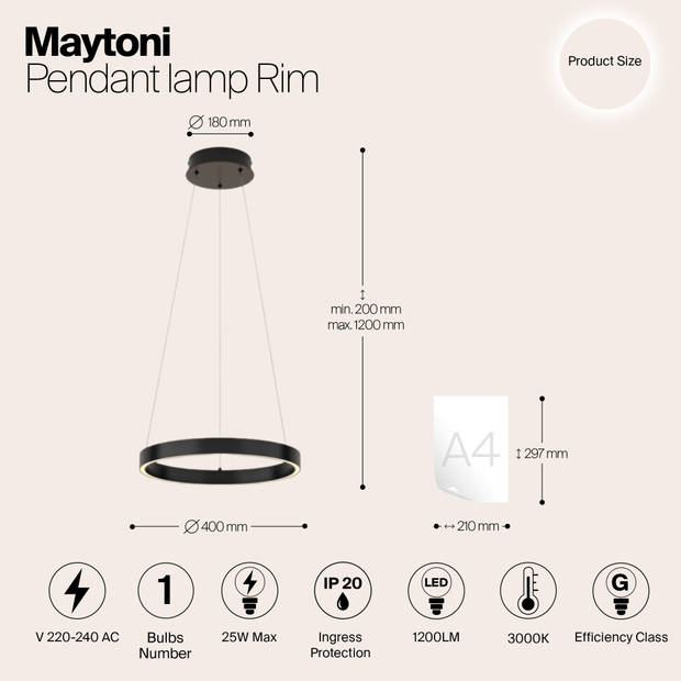 Maytoni - Hanglamp Rim - Zwart - Ø40