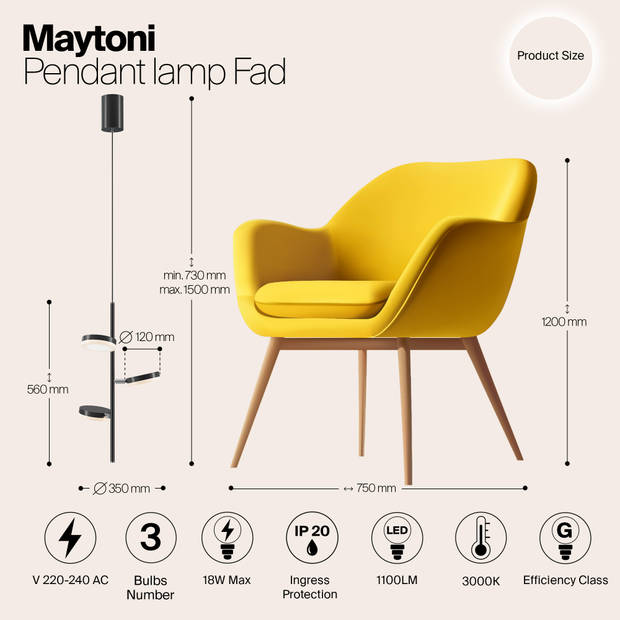 Maytoni - Hanglamp Fad - Zwart - Ø35