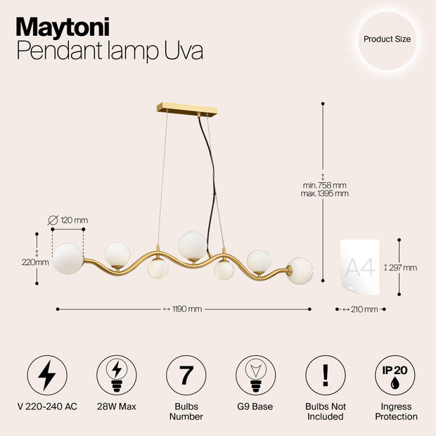 Maytoni - Hanglamp Uva - Goud