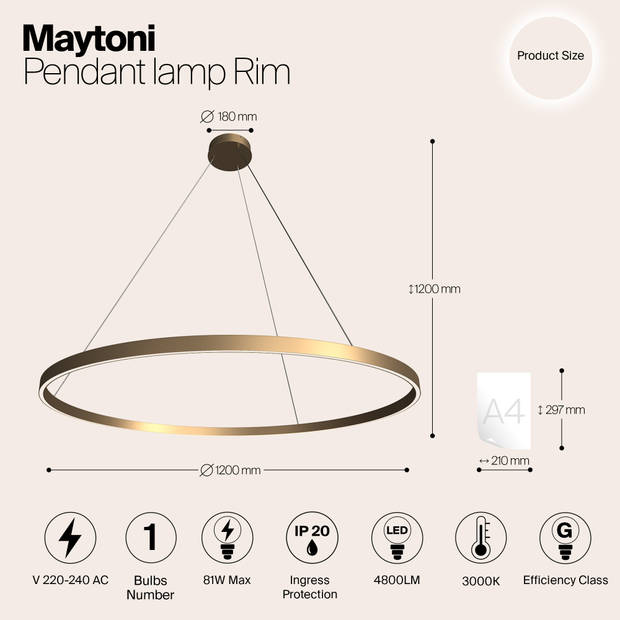 Maytoni - Hanglamp Rim - Messing - Ø120