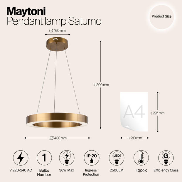 Maytoni - Hanglamp Saturno - Messing - Ø40