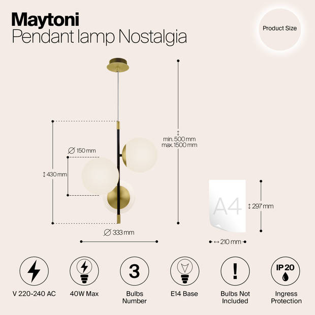 Maytoni - Hanglamp Nostalgia - Goud - Ø33,3