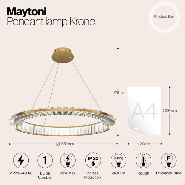 Maytoni - Hanglamp Krone - Goud - Ø62