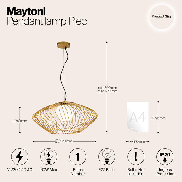 Maytoni - Hanglamp Plec - Goud - Ø52