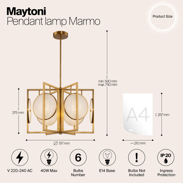 Maytoni - Hanglamp Marmo - Goud - Ø51,7