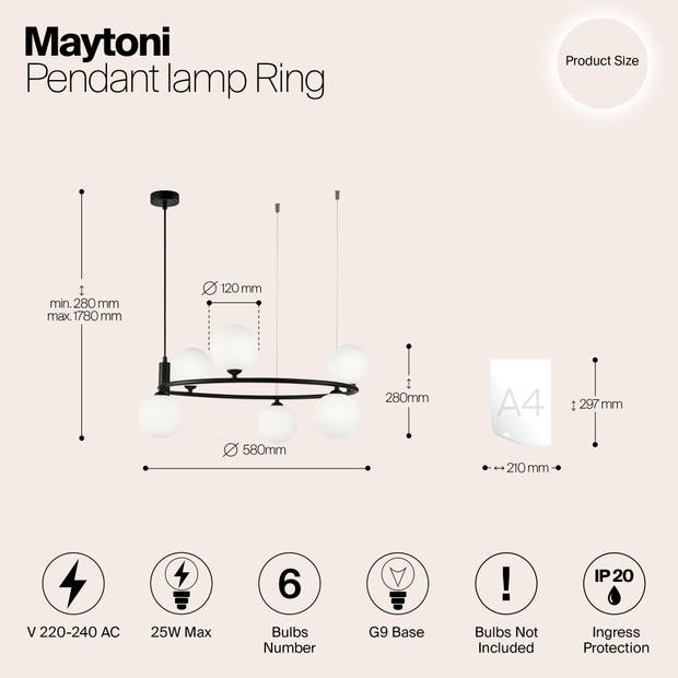 Maytoni - Hanglamp Ring - Zwart - Ø58