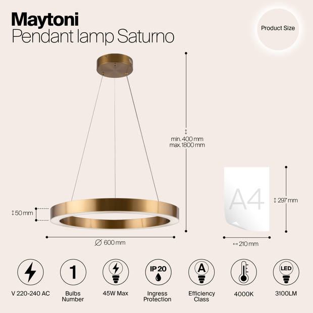 Maytoni - Hanglamp Saturno - Messing - Ø60