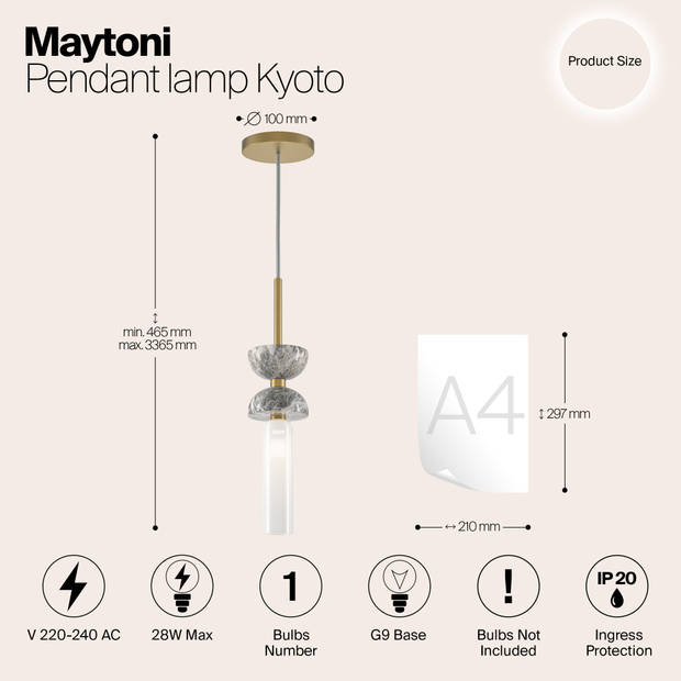 Maytoni - Hanglamp Kyoto - Goud en grijs - Ø10