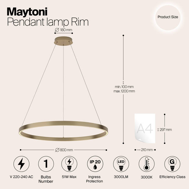 Maytoni - Hanglamp Rim - Messing - Ø80