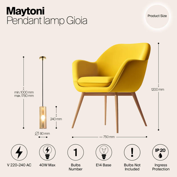 Maytoni - Hanglamp Gioia - Goud - Ø8