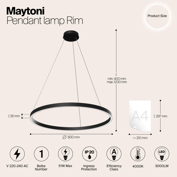 Maytoni - Hanglamp Rim - Zwart - Ø80