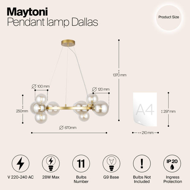 Maytoni - Hanglamp Dallas - Goud - Ø67