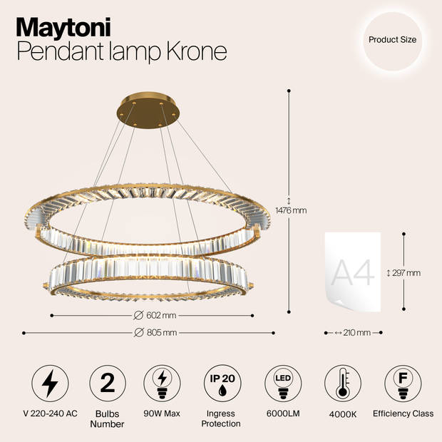 Maytoni - Hanglamp Krone - Goud - Ø80,5