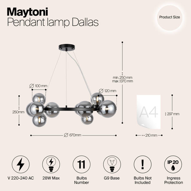 Maytoni - Hanglamp Dallas - Zwart - Ø67