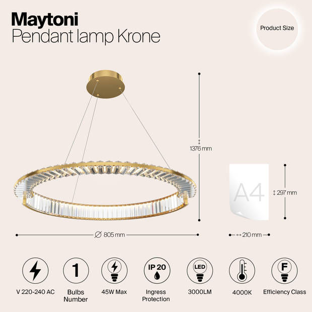 Maytoni - Hanglamp Krone - Goud - Ø80,5