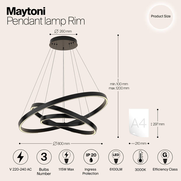 Maytoni - Hanglamp Rim - Zwart - Ø80