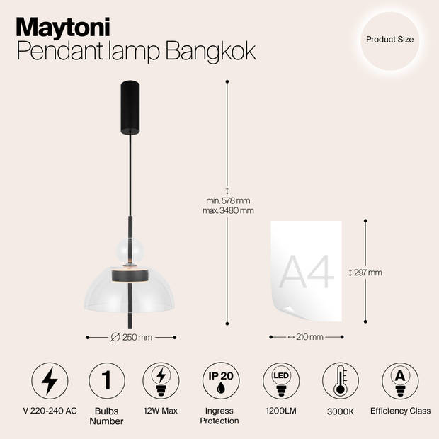 Maytoni - Hanglamp Bangkok - Zwart - Ø25