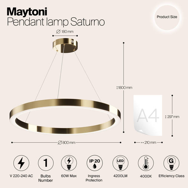 Maytoni - Hanglamp Saturno - Messing - Ø80