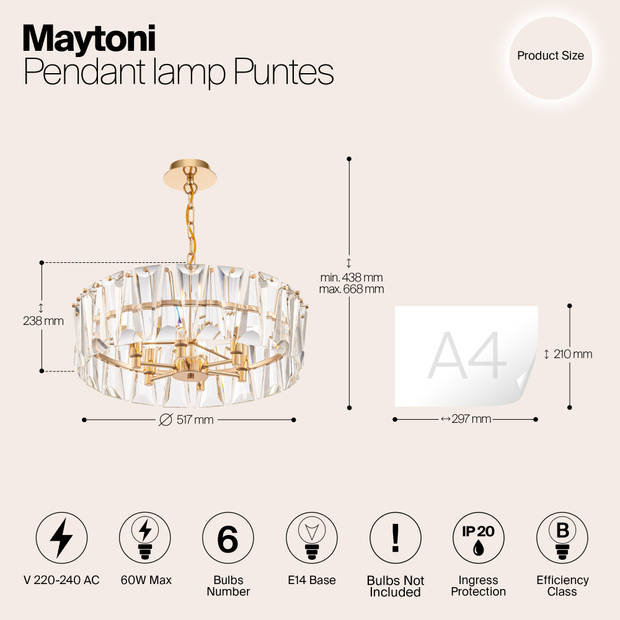 Maytoni - Hanglamp Puntes - Goud - Ø51,7