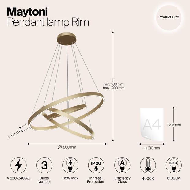 Maytoni - Hanglamp Rim - Messing - Ø80