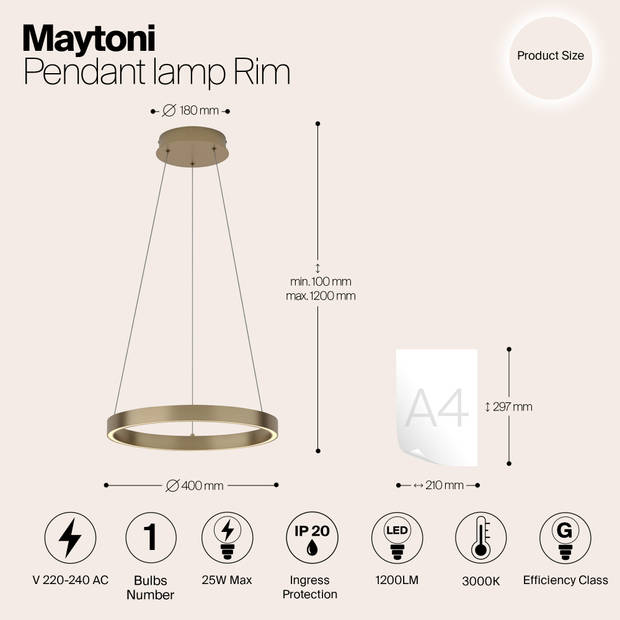 Maytoni - Hanglamp Rim - Messing - Ø40