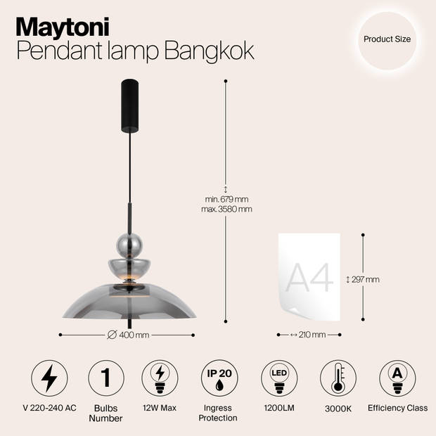 Maytoni - Hanglamp Bangkok - Zwart - Ø40