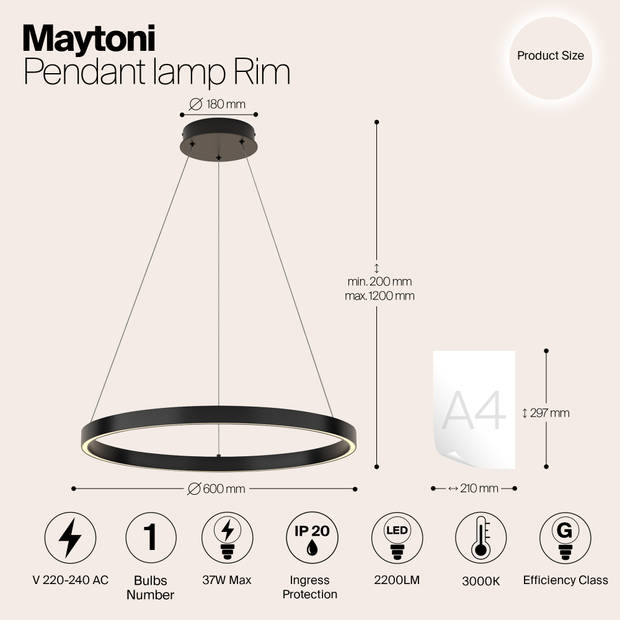 Maytoni - Hanglamp Rim - Zwart - Ø60