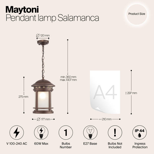 Maytoni Outdoor - Hanglamp Salamanca - Bruin - Ø17,7