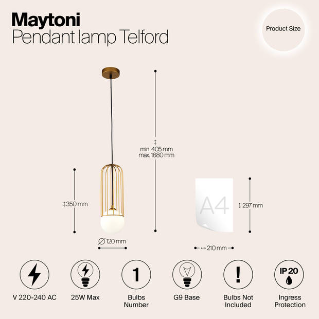 Maytoni - Hanglamp Telford - Goud - Ø12