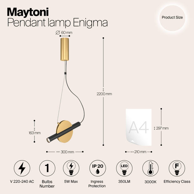 Maytoni - Hanglamp Enigma - Messing - Ø30