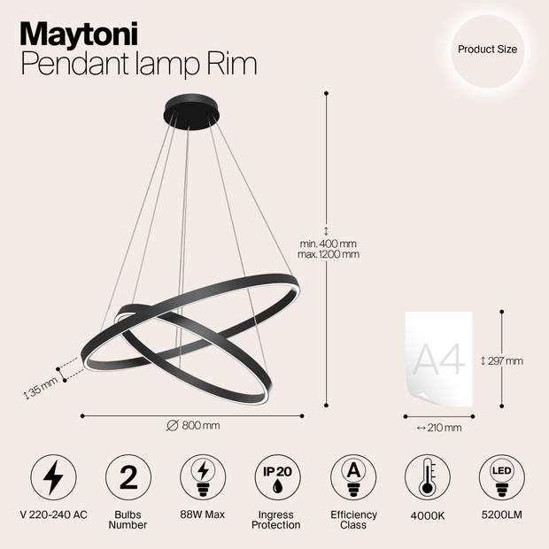 Maytoni - Hanglamp Rim - Zwart - Ø80