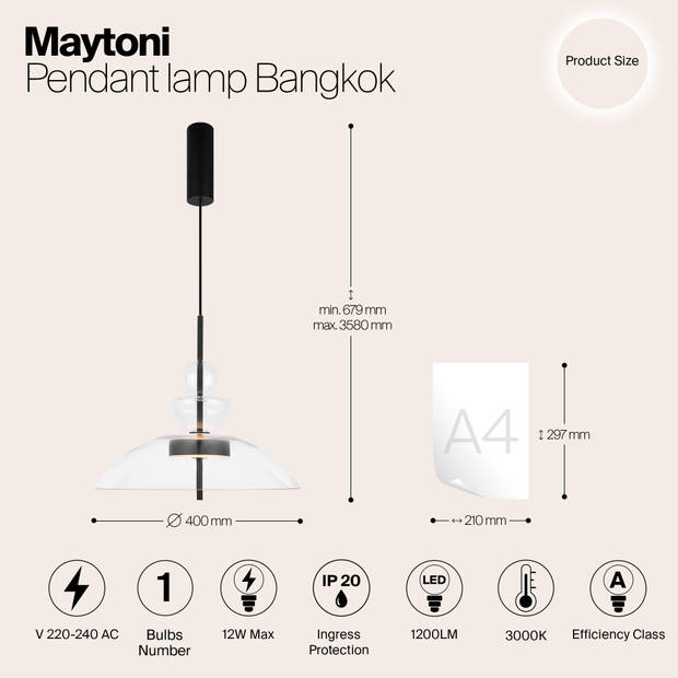 Maytoni - Hanglamp Bangkok - Zwart - Ø40