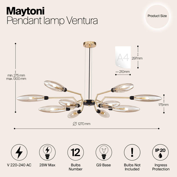 Maytoni - Hanglamp Ventura - Goud - Ø127