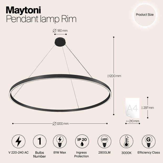 Maytoni - Hanglamp Rim - Zwart - Ø120