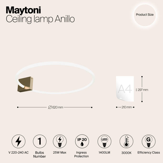 Maytoni - Plafondlamp Anillo - Goud - Ø62