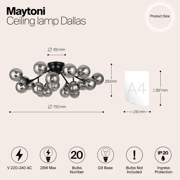 Maytoni - Plafondlamp Dallas - Zwart - Ø75