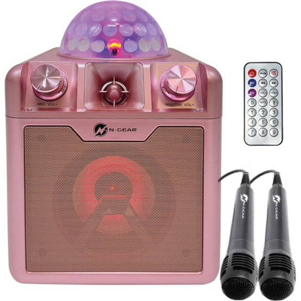 N-GEAR Disco Block 410 - Karaokeset - Bluetooth Speaker - Partybox met 2 Microfoons - Space Pink - Limited Edition