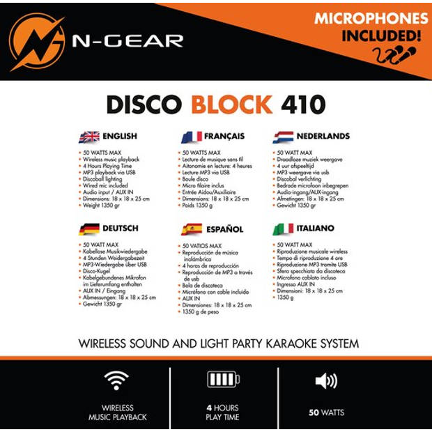 N-GEAR Disco Block 410 - Karaokeset - Bluetooth Speaker - Partybox met 2 Microfoons - Space Pink - Limited Edition